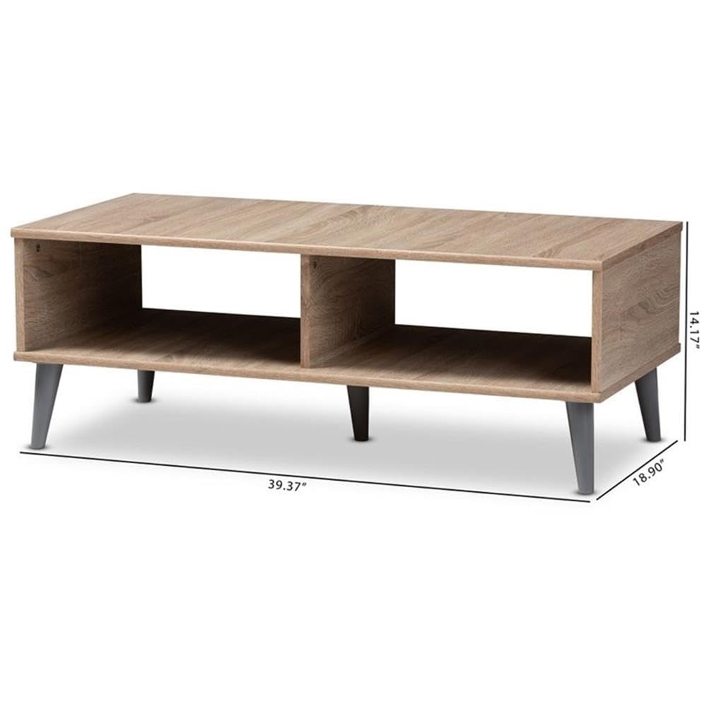 BOWERY HILL Solid Oak Wood Coffee Table with Light Grey Finish - Modern Living Room Furniture for Small Spaces & Home Decor