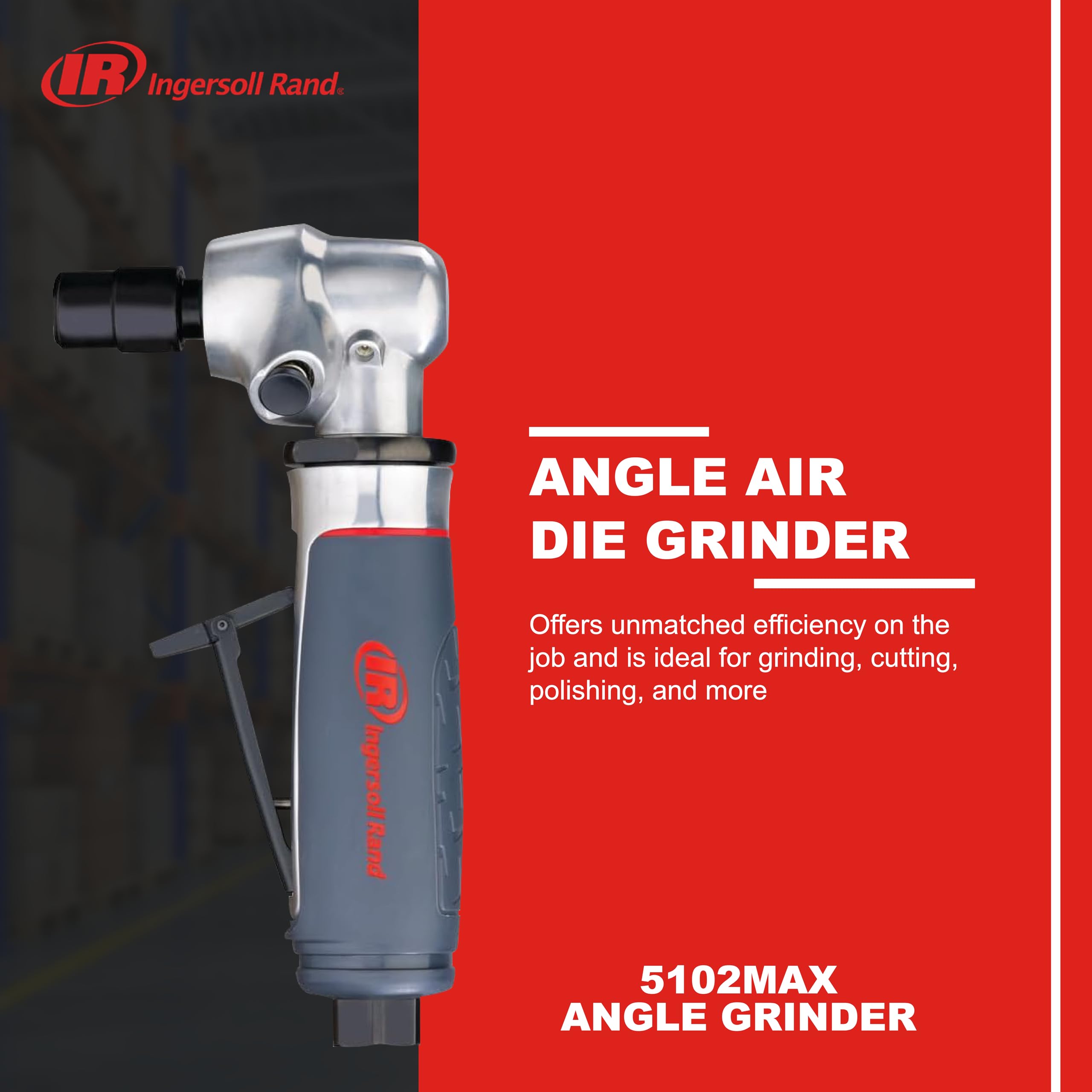 Ingersoll Rand 5102MAX Right Angle Air Die Grinder – 0.4 HP, 20,000 RPM, Ergonomic Grip, Lightweight Design with Spindle Lock (Grey) – Perfect for Metalworking, Automotive Repair & DIY Projects