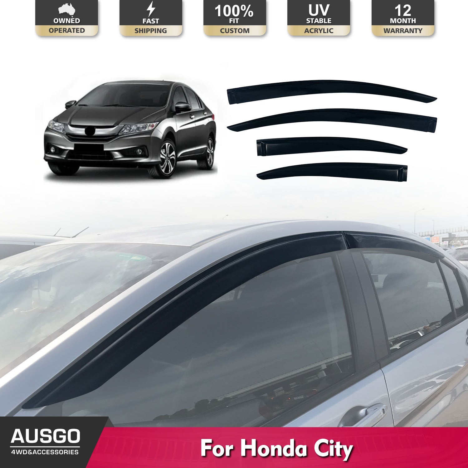Weather Shields for Honda City 2014-2023 | Car Window Rain Guards & Wind Deflectors | Perfect for Rain Protection & Fresh Air Driving