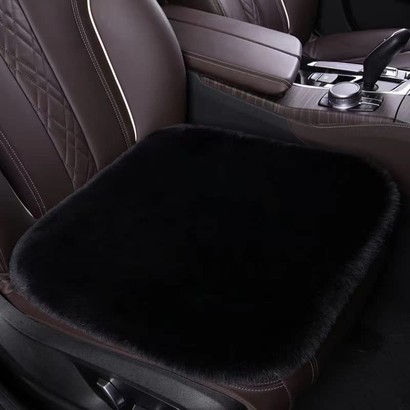 Premium Faux Sheepskin Car Seat Cover - Soft Fluffy Synthetic Automotive Seat Cushion for Cars, SUVs & Trucks - Universal Fit (Black, 1-Piece Front) - Perfect for Winter Comfort & Luxury Interior Upgrade