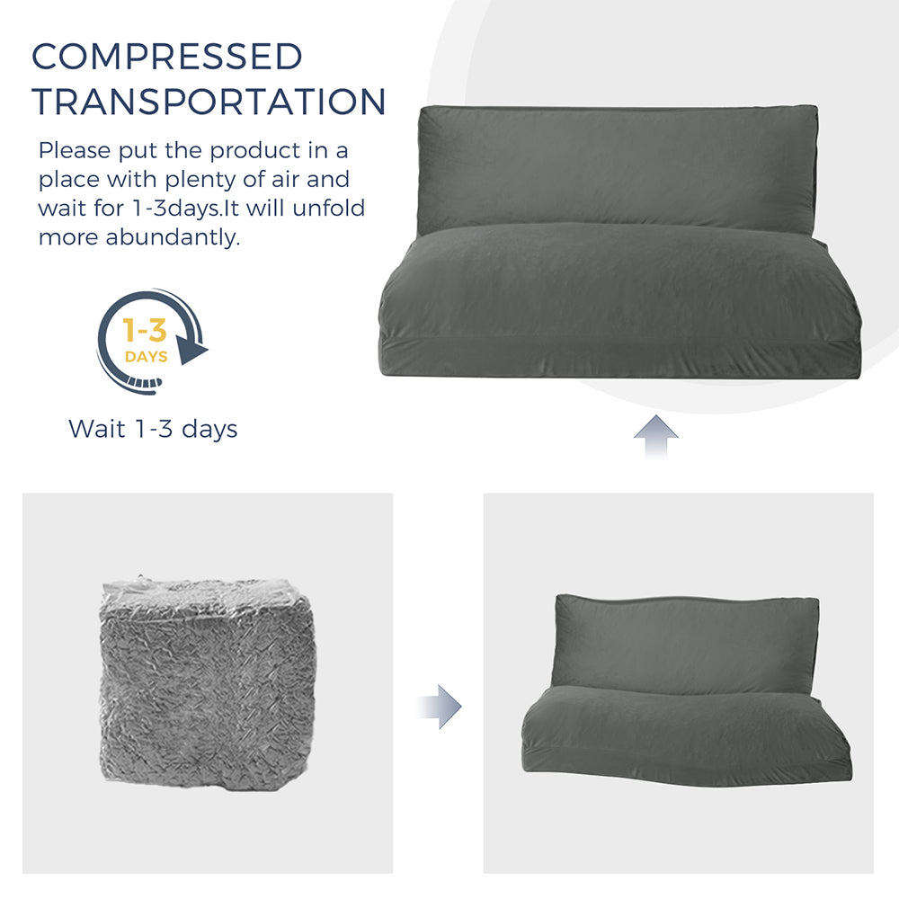 MAXYOYO Velvet Bean Bag Folding Sofa Bed for Adults - Dark Grey Washable Cover - Perfect for Living Room, Bedroom & Dorm Room Lounging