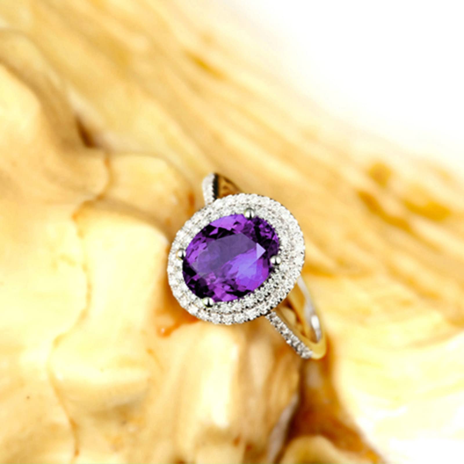 Aienid Women's Promise Rings Sterling Silver - Amethyst Oval Rings for Wedding, Engagement & Anniversary Gifts | Elegant Jewelry for Special Occasions