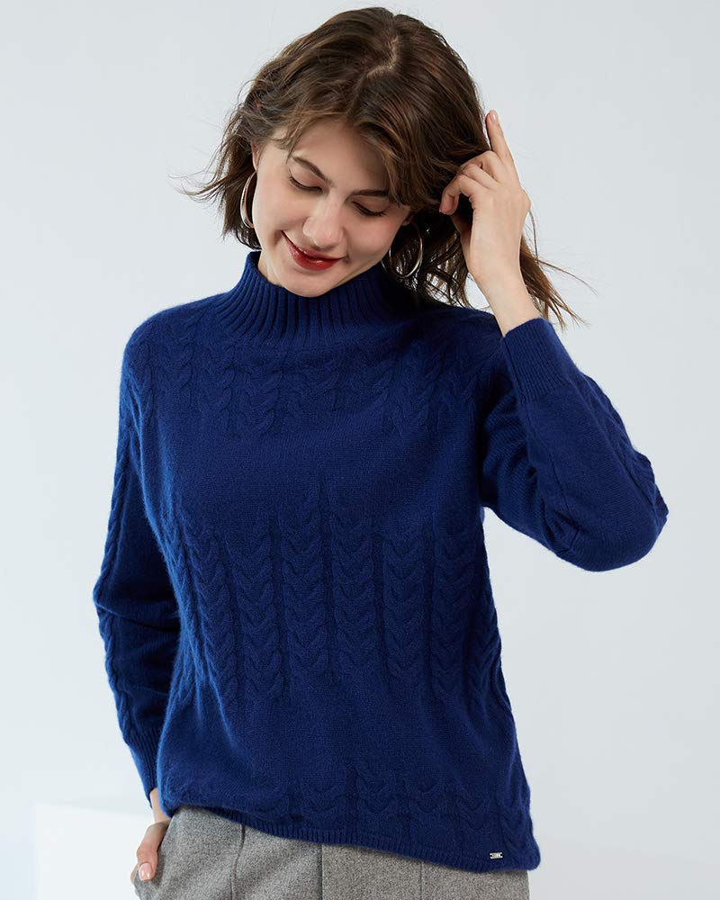 Zhili Women's 100% Cashmere Cable Knit Mock Neck Sweater - Soft Winter Pullover for Work & Casual Wear