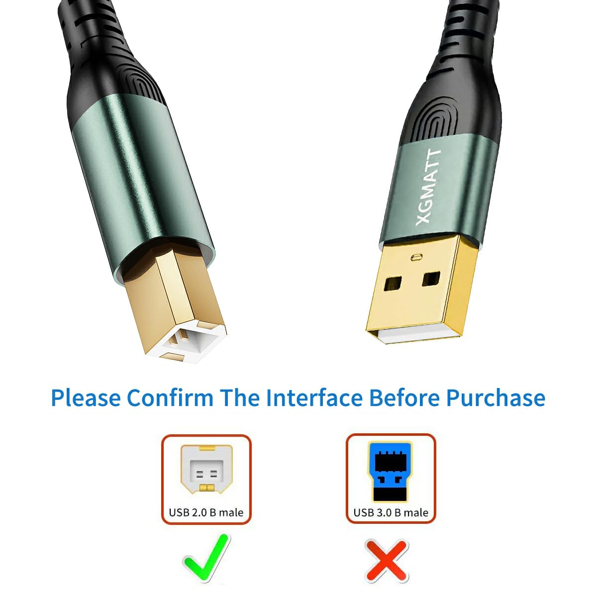 Premium 10ft USB 2.0 A to B Printer Cable - High-Speed Nylon Braided Scanner Cord for HP/Canon/Dell/Epson/Brother/Xerox/Samsung Printers - Durable Grey Cable for Home Office & Studio Use