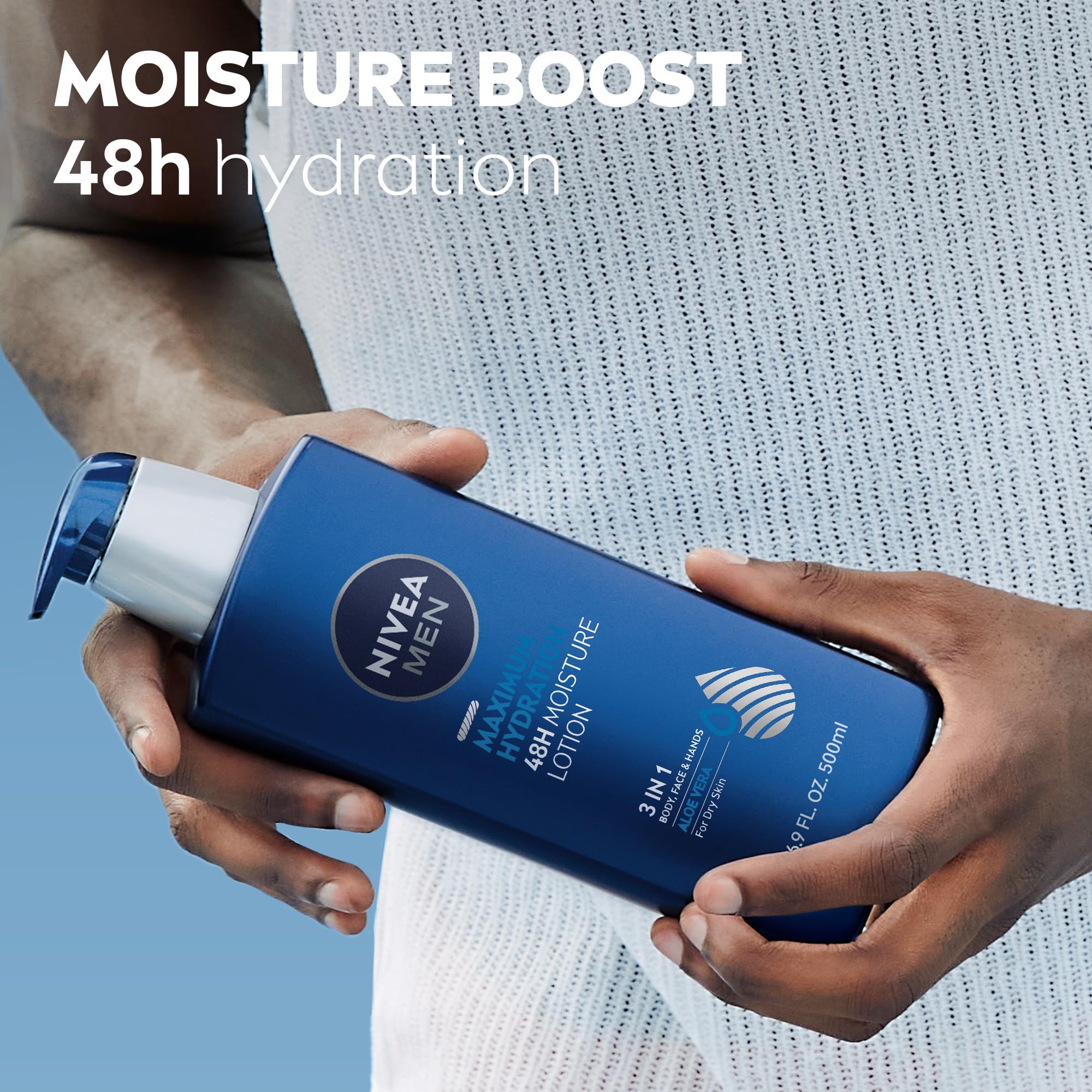 NIVEA MEN Maximum Hydration 48-Hour Moisturizing Body Lotion for Dry Skin - Aloe Vera Enriched 3-in-1 Lotion for Face, Body & Hands - Dermatologist Tested 16.9 Fl Oz - Perfect for Post-Shave & Daily Skincare Routine