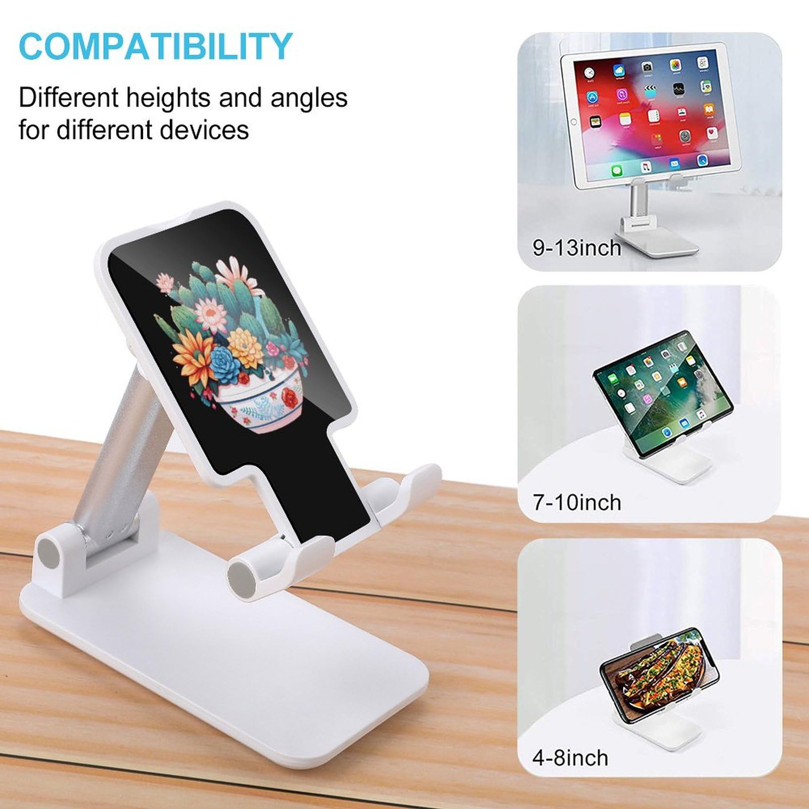 Foldable Cell Phone Stand for Desktop - Cute Succulent Cactus Design Phone & Tablet Holder - Perfect for Work, Study, and Video Calls