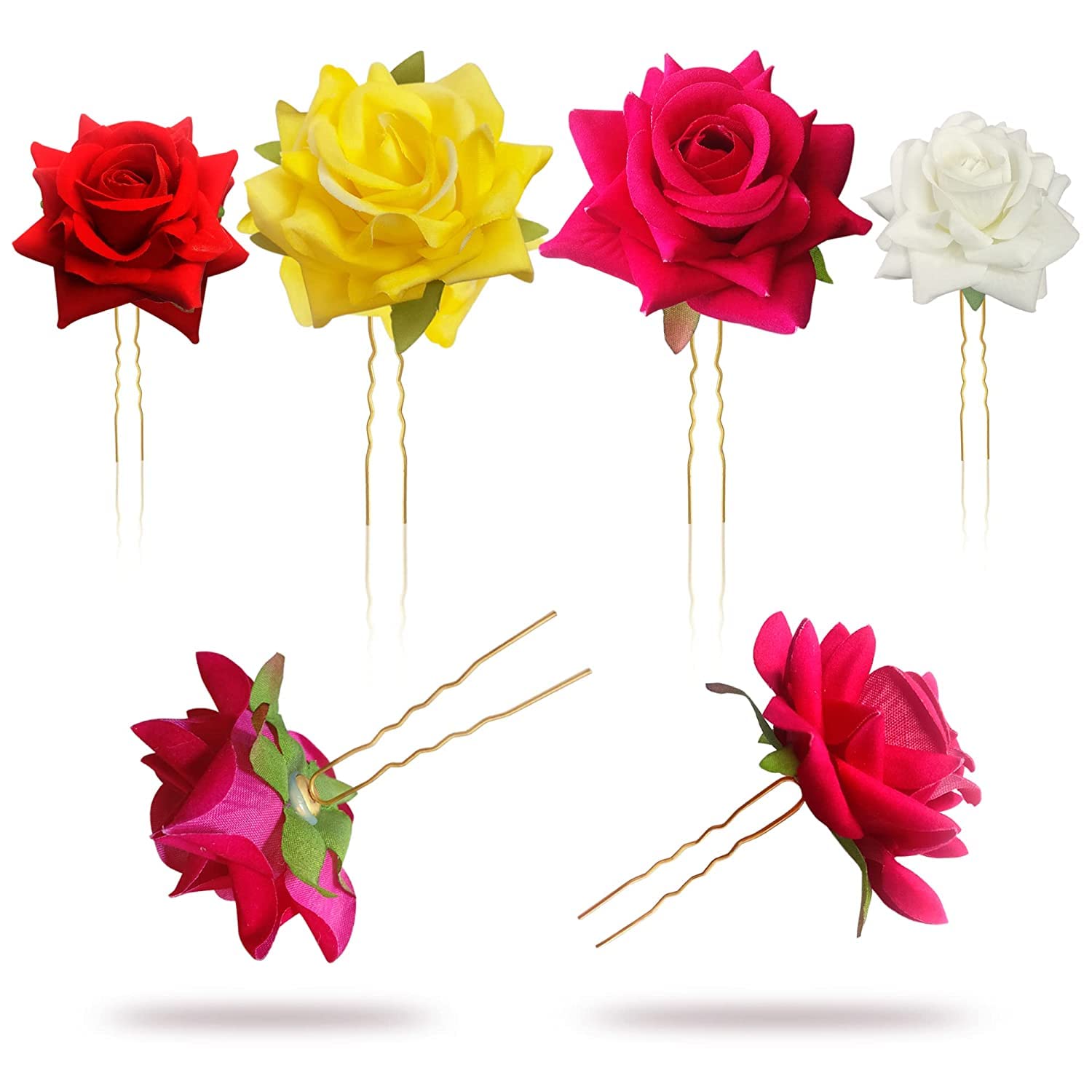 Zintalic Realistic Multicolor Rose Flower Hair Clips - 3 Pack | Elegant Hair Accessories for Women, Bridal Hair Pins, Wedding, Prom, Party & Everyday Wear