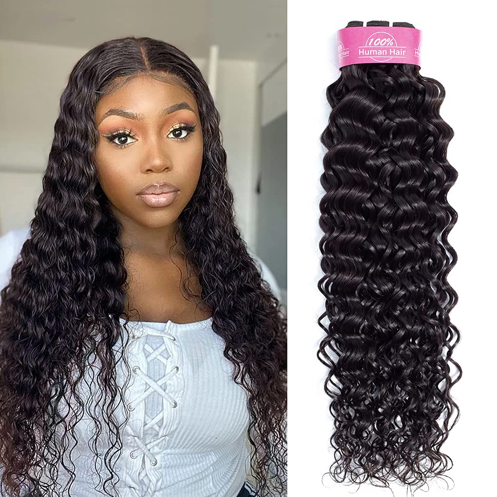 100% Brazilian Virgin Human Hair Extensions 10A Grade - 20 Inch Water Wave Wet & Wavy Curly Bundles (100g/Bundle) Unprocessed Natural Black Hair for Women | Perfect for Daily Wear, Parties & Special Occasions