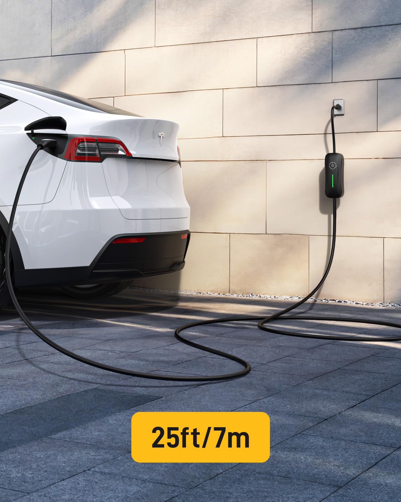 Tesla EV Charger Level 1 & 2 - 240V 16Amp Portable Electric Vehicle Charger with NEMA 5-15 & 6-20 Plugs, 25ft Extension Cord & Adjustable Current - Compatible with Tesla Model S/3/X/Y - Perfect for Home, Office & Road Trip Charging