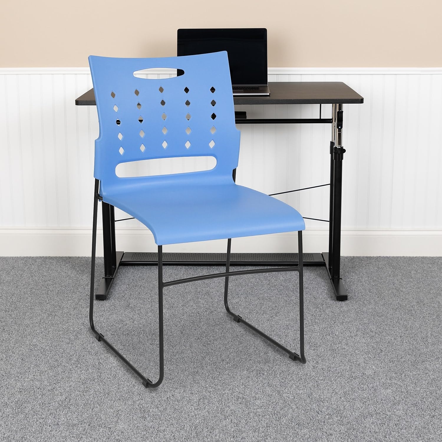 Flash Furniture 5-Pack HERCULES Series 881 lb. Capacity Blue Sled Base Stackable Chairs with Air-Vent Back - Perfect for Classrooms, Events & Office Use