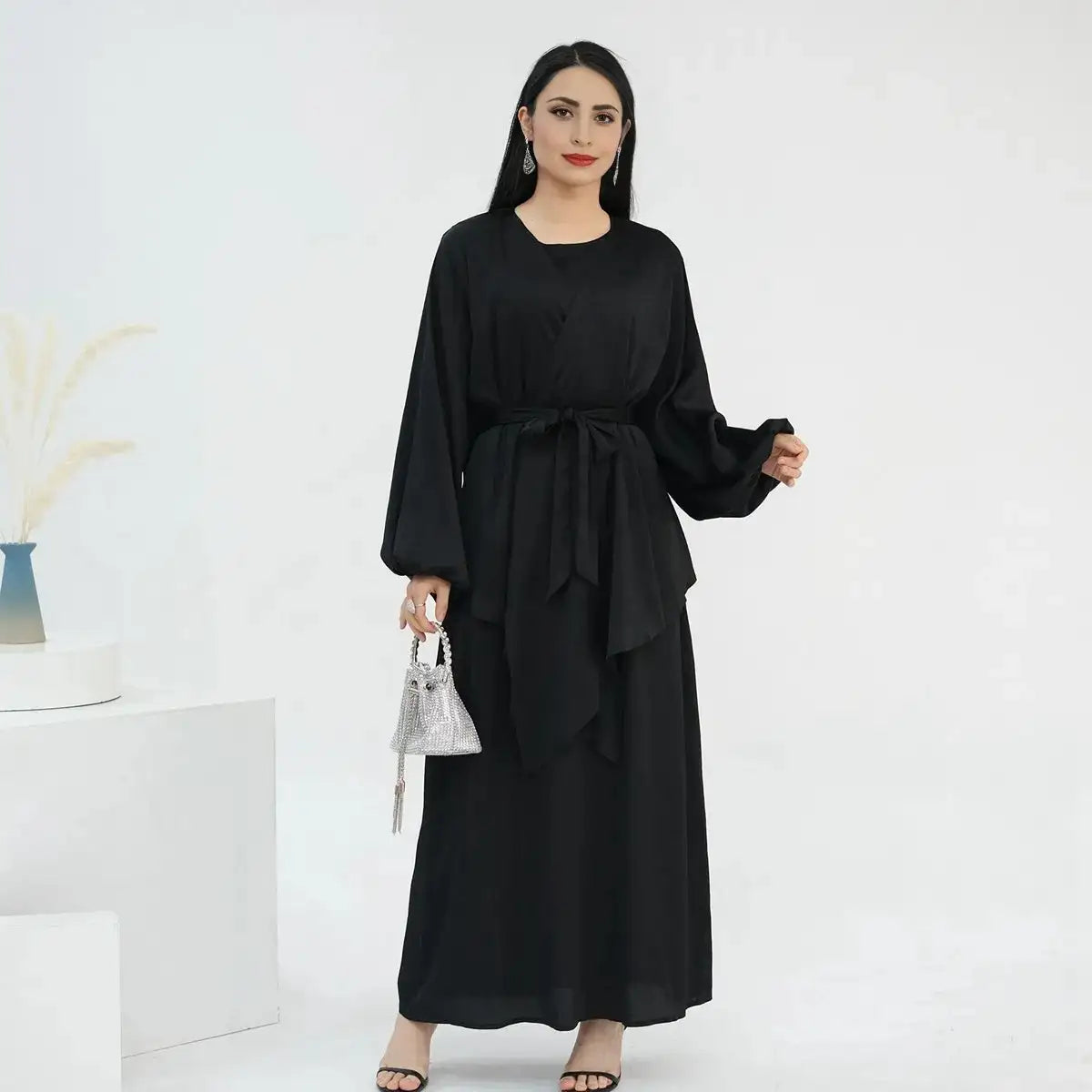 2-Piece Sleeveless Abaya Dress Set with Outer Tops - Modest Muslim Women's Prayer Dress for Home & Mosque Wear