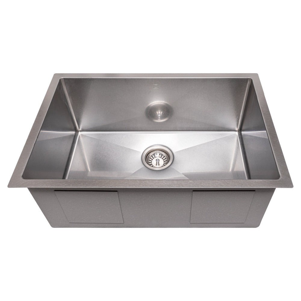 ZLINE Meribel 27-Inch Undermount Single Bowl Stainless Steel Kitchen Sink with Bottom Grid (SRS 27) - Perfect for Modern Kitchens, Dishwashing & Food Prep