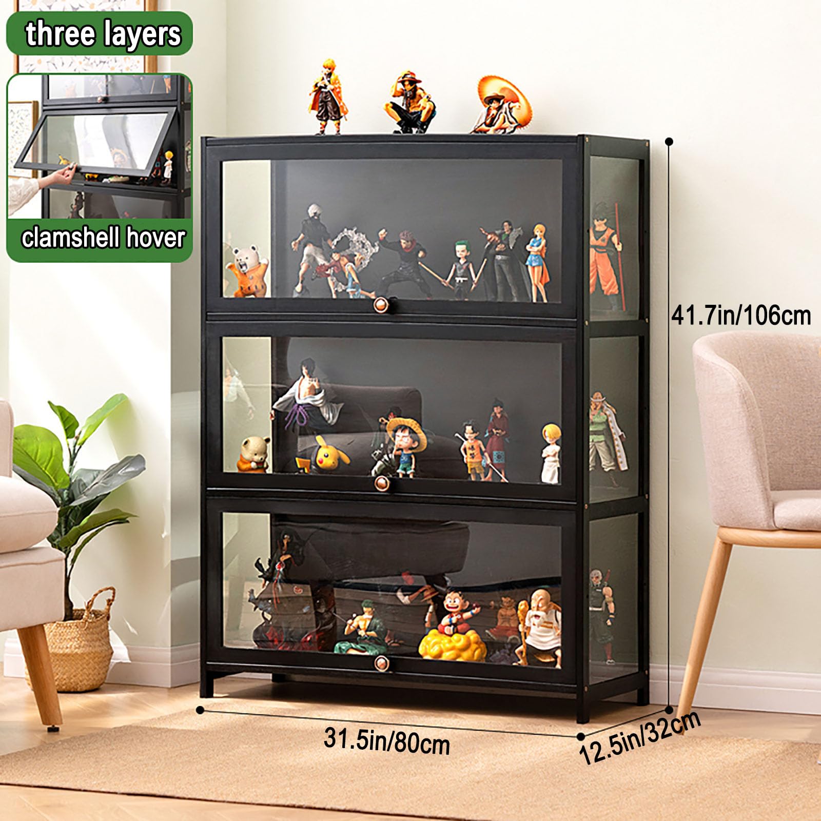 ZMHPLKH Natural Bamboo Display Cabinet with Glass Doors - Curio Cabinet, Flip-Top Design, Dust-Proof & Easy Assembly - Perfect for Living Room, Dining Room, or Office Decor
