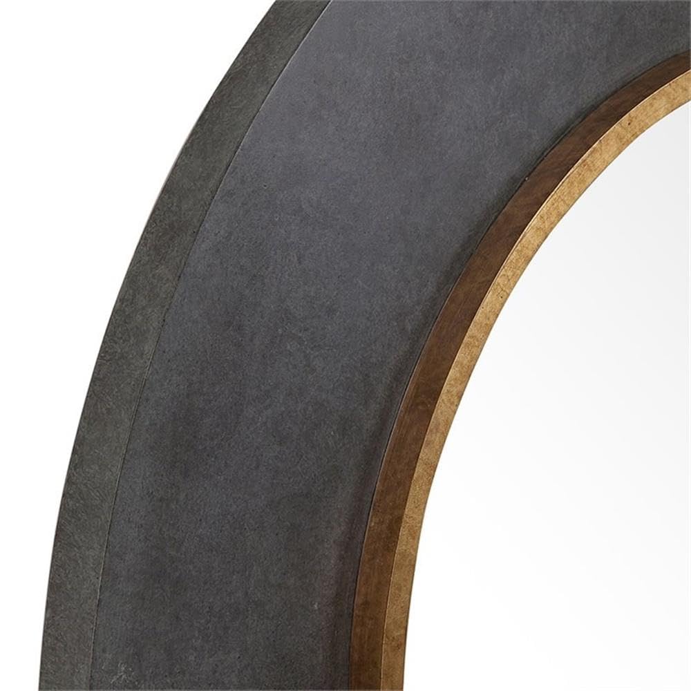 BOWERY HILL Modern Decorative Wall Mirror - Charcoal & Antique Gold Finish - Perfect for Living Room, Bedroom, or Entryway Decor