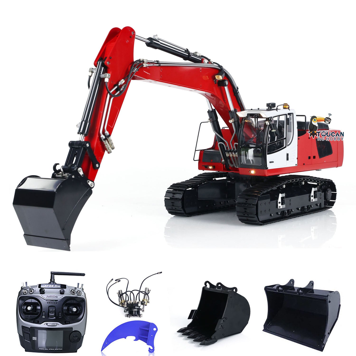 1/14 Scale MTMODEL RC Hydraulic Excavator - Metal Remote Control Tracked Digging Vehicle with 2 Arms, Tiltable Bucket & Ripper Grab | Construction Toy for Adults, Kids Outdoor Play, Sandbox Digging, STEM Learning