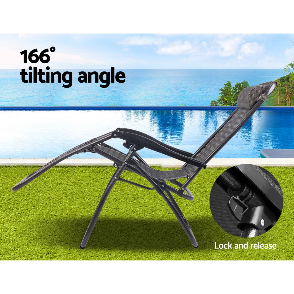 2PC Zero Gravity Recliner Chair - Adjustable Folding Outdoor Lounge Chair for Patio, Beach, Camping & Backyard Relaxation - Grey