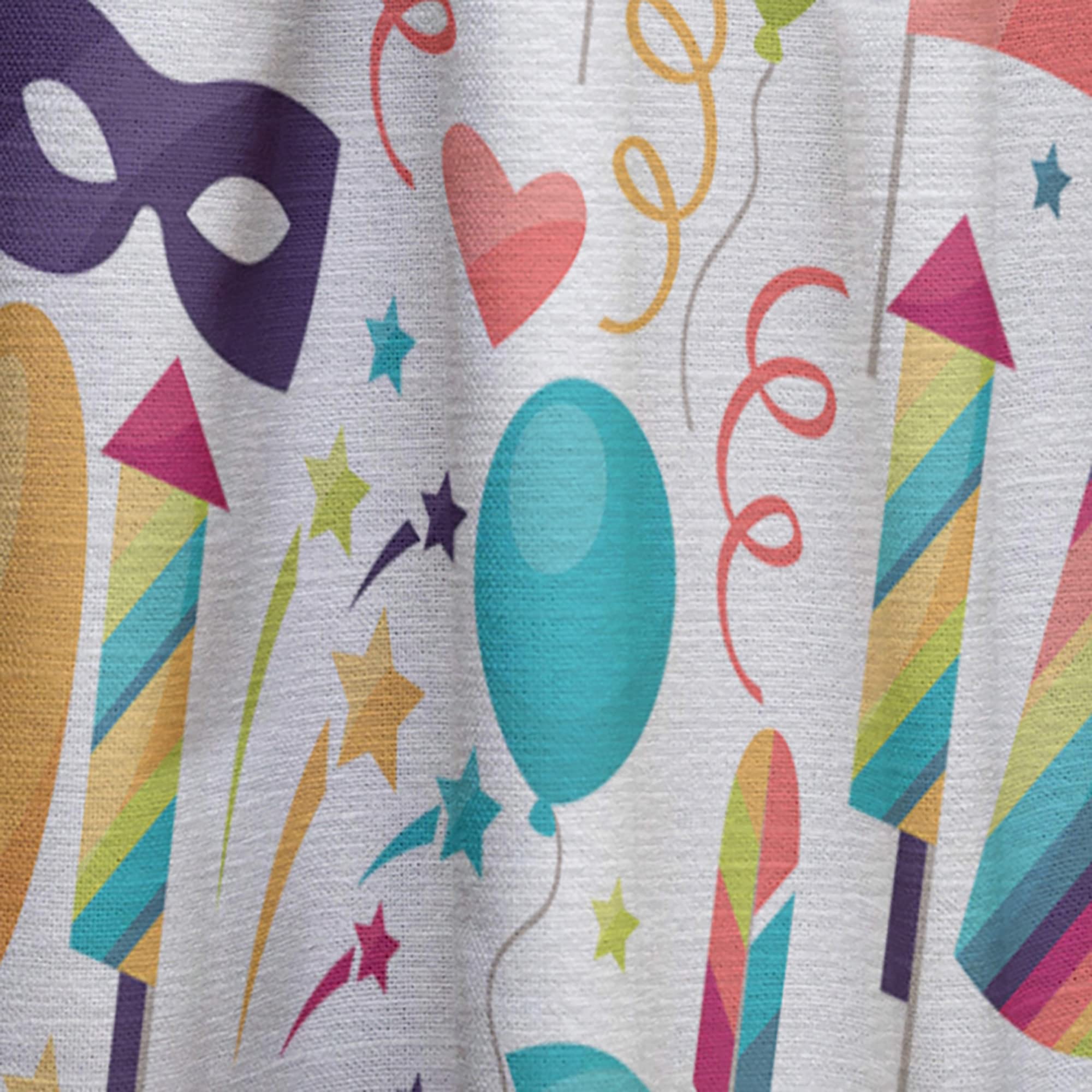 DesignQ Thermal Insulated Curtains - Carnival Celebration Pattern with Festive Icons & Objects - 52x84 Inch Single Panel for Bedroom & Living Room - Perfect for Parties, Holidays & Home Decor