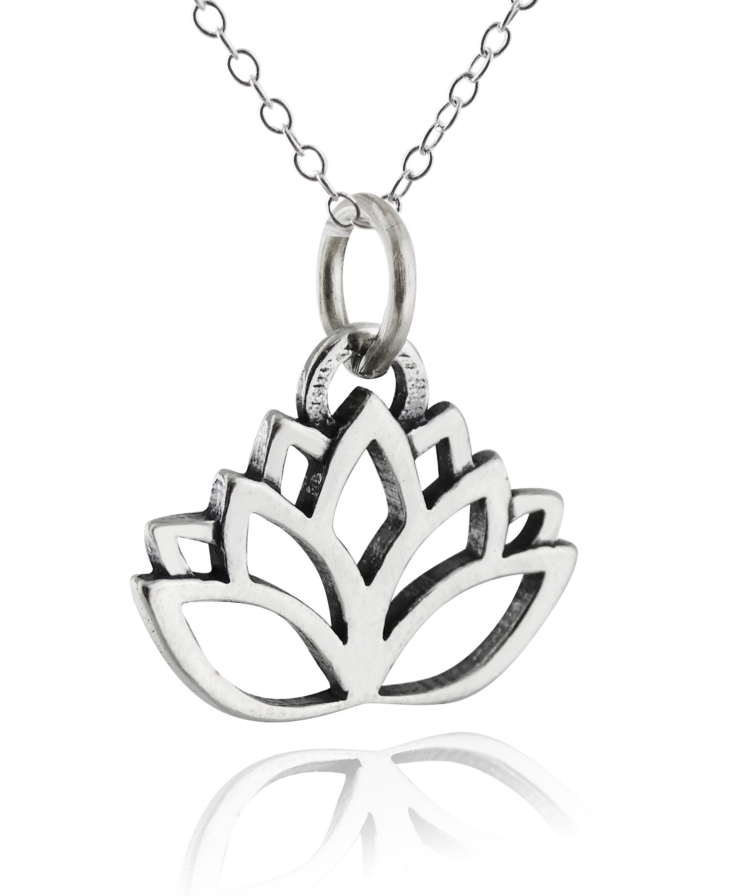 Sterling Silver Lotus Flower Necklace with Mandala Pendant - Coexist & OM Charm on 18