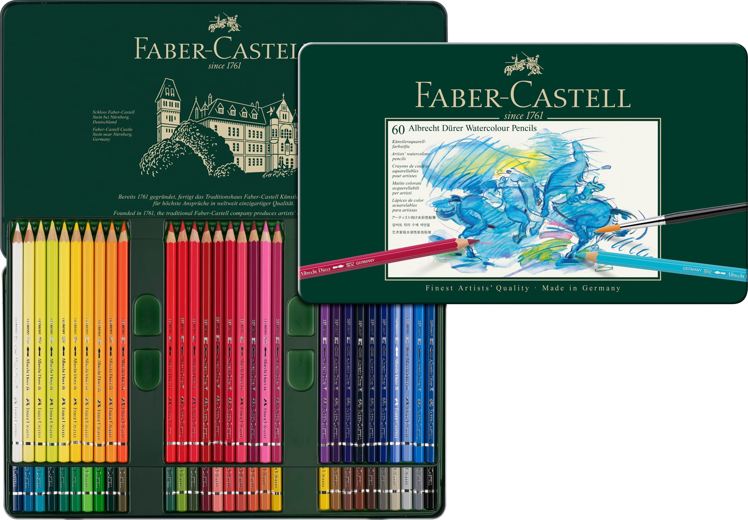 Faber-Castell Albrecht Durer Watercolor Pencils Set of 60 Colors - Professional Artist Grade Water-Soluble Colored Pencils for Drawing, Sketching & Painting - Perfect for Artists, Students & DIY Craft Projects