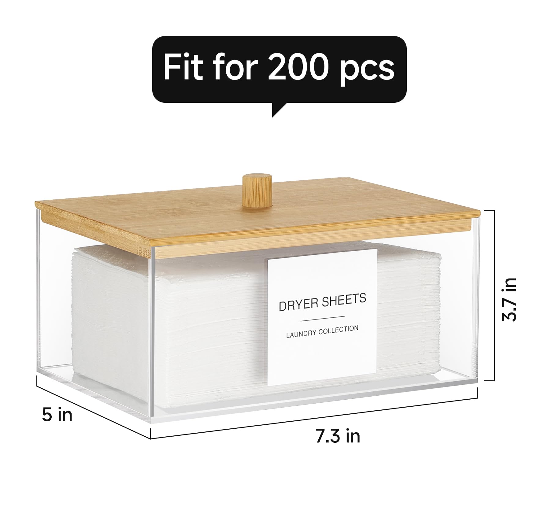 TIPGO Clear Acrylic Dryer Sheet Holder with Lid & 27 Labels - Laundry Pods Storage Container for Organized Laundry Room - Perfect for Home, Apartment & Laundry Room Organization