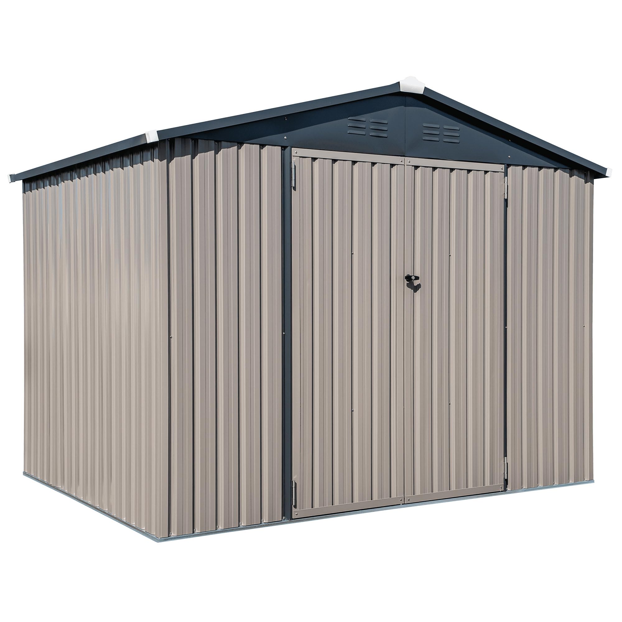 Galvanized Steel Outdoor Storage Shed with Lockable Doors - 8x6 Tan Metal Shed for Backyard, Patio, Garden | Secure Storage for Bikes, Grills, Tools, Toys & Camping Gear | Weather-Resistant Lawn & Garden Shed for Home Organization