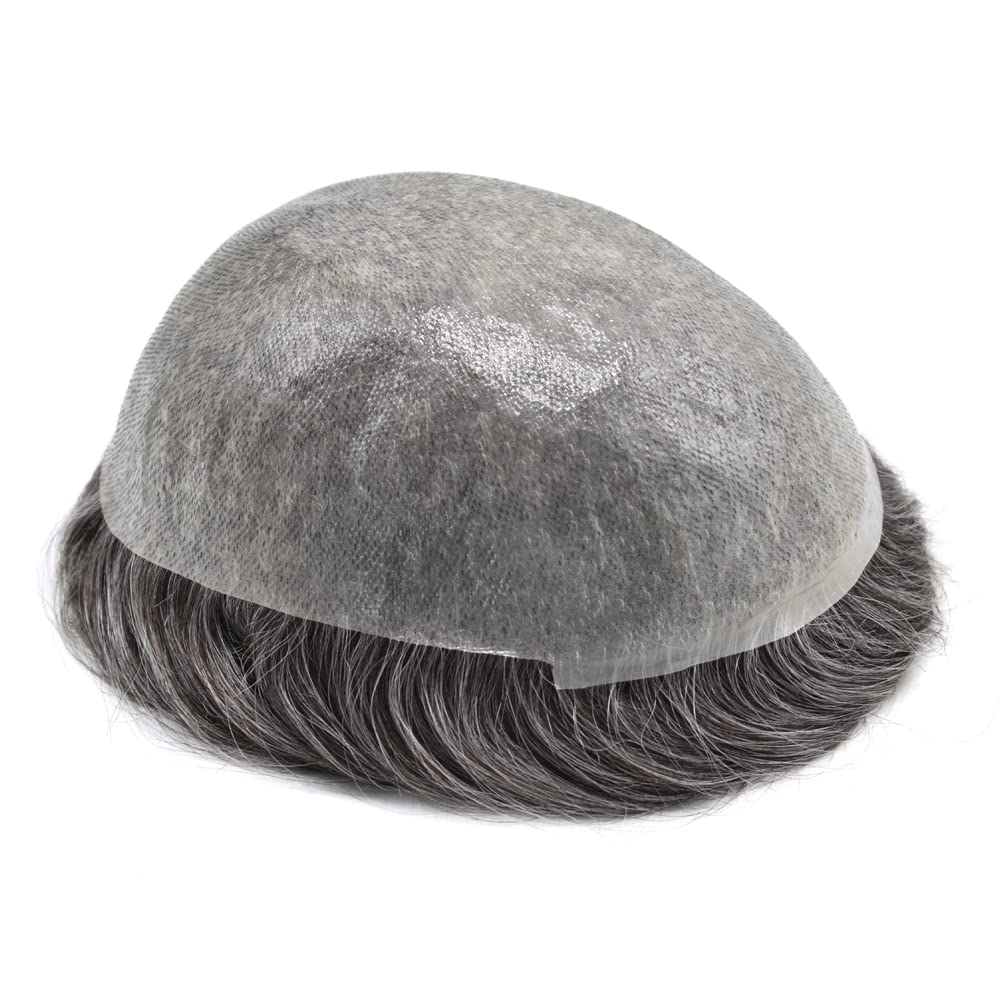 Premium 100% European Human Hair Toupee for Men - 0.12mm Thin Skin V-looped Hair Replacement System with Durable Poly Base (8