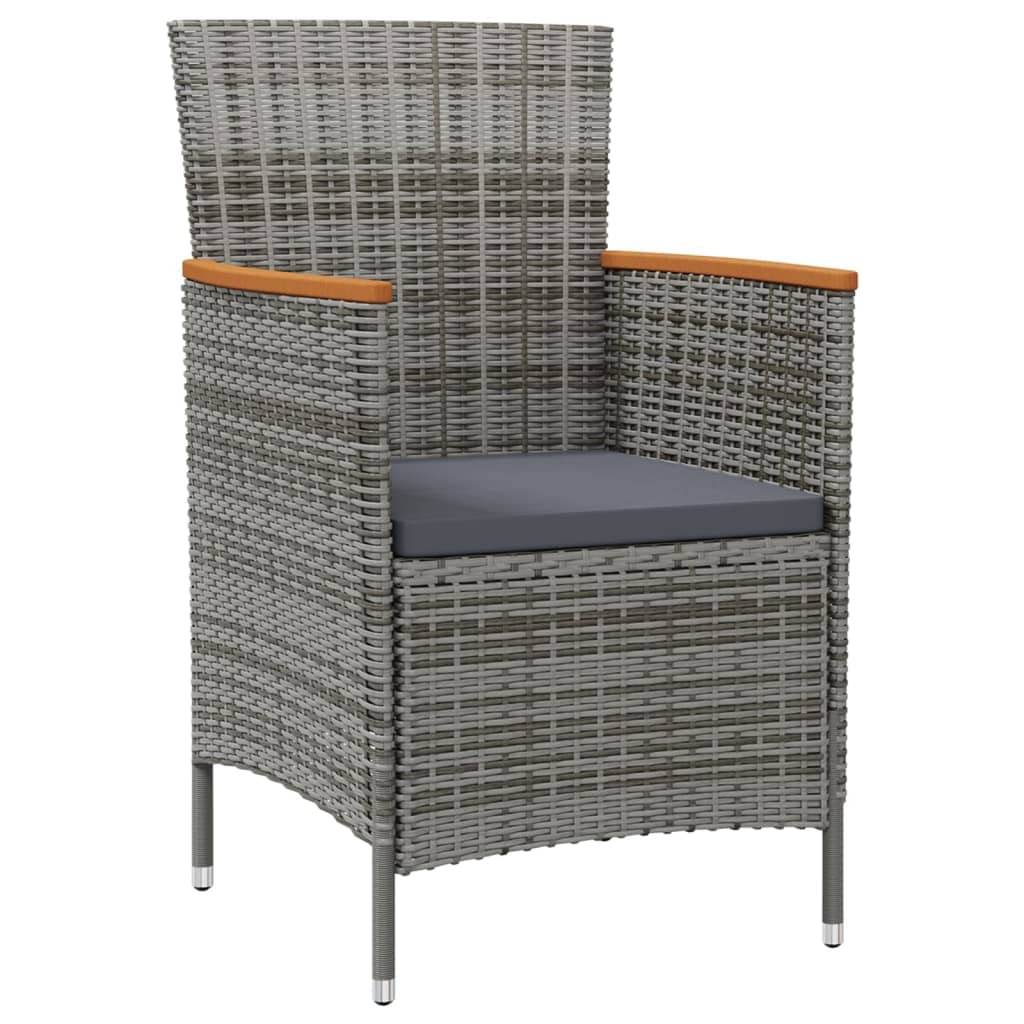 vidaXL Patio Dining Chairs Set of 2 - Weather-Resistant Poly Rattan with Acacia Wood Armrests & Comfortable Cushions - Easy to Clean Outdoor Furniture for Garden, Deck, or Backyard - Gray
