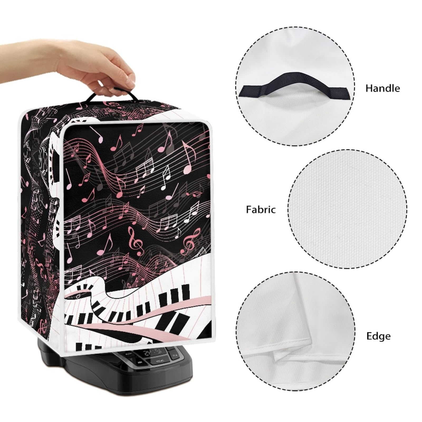 GLENLCWE White & Pink Music Note Coffee Maker Cover with Handle - Foldable Dust Protection for Most Standard Coffee Machines | Perfect for Kitchen, Office & Dorm Use