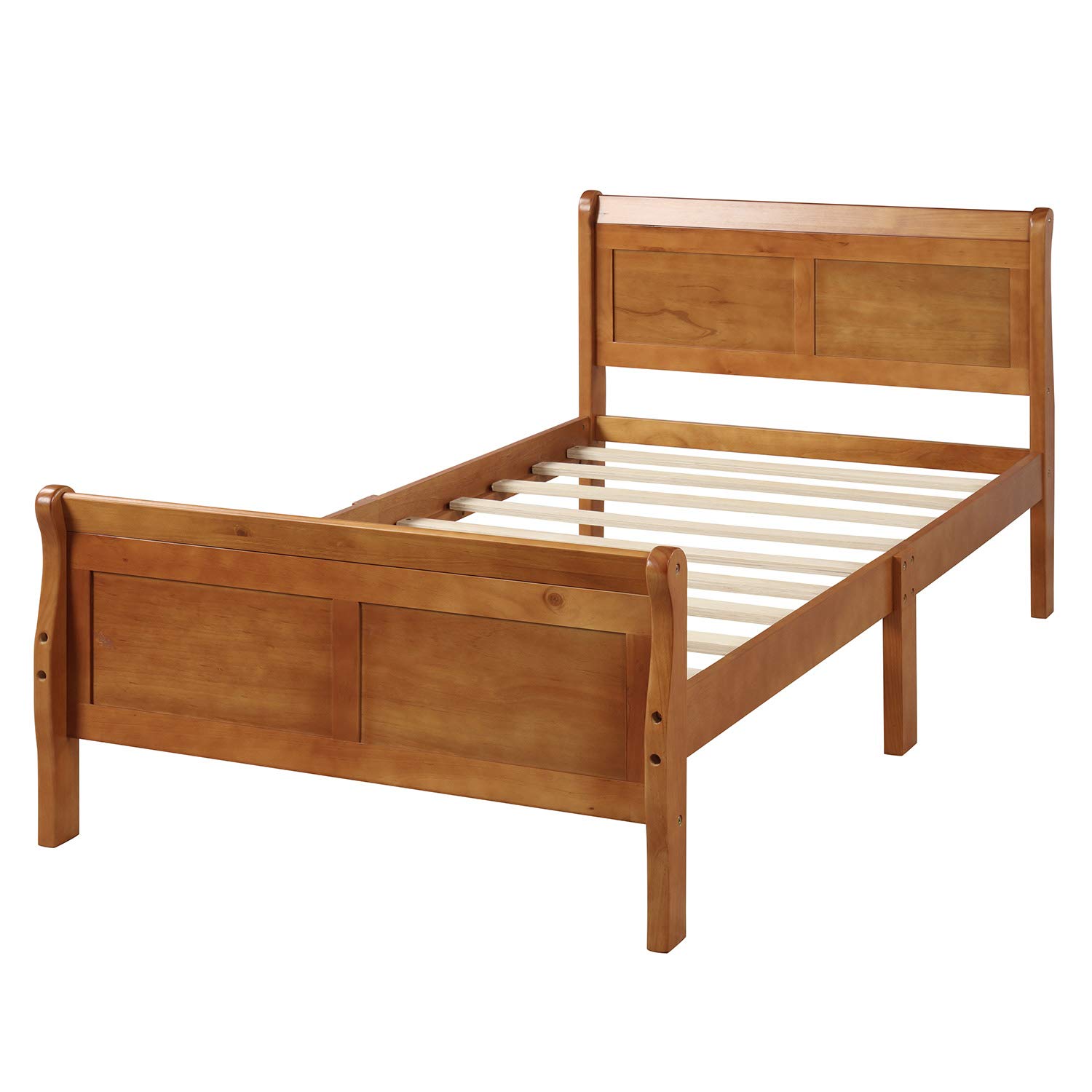 Harper & Bright Designs Solid Wood Twin Bed Frame with Headboard & Footboard - Sturdy Platform Bed with Slat Support for Kids, Teens & Adults - No Box Spring Needed - Classic Sleigh Design (Oak Finish) - Perfect for Bedrooms, Guest Rooms & Dormitories