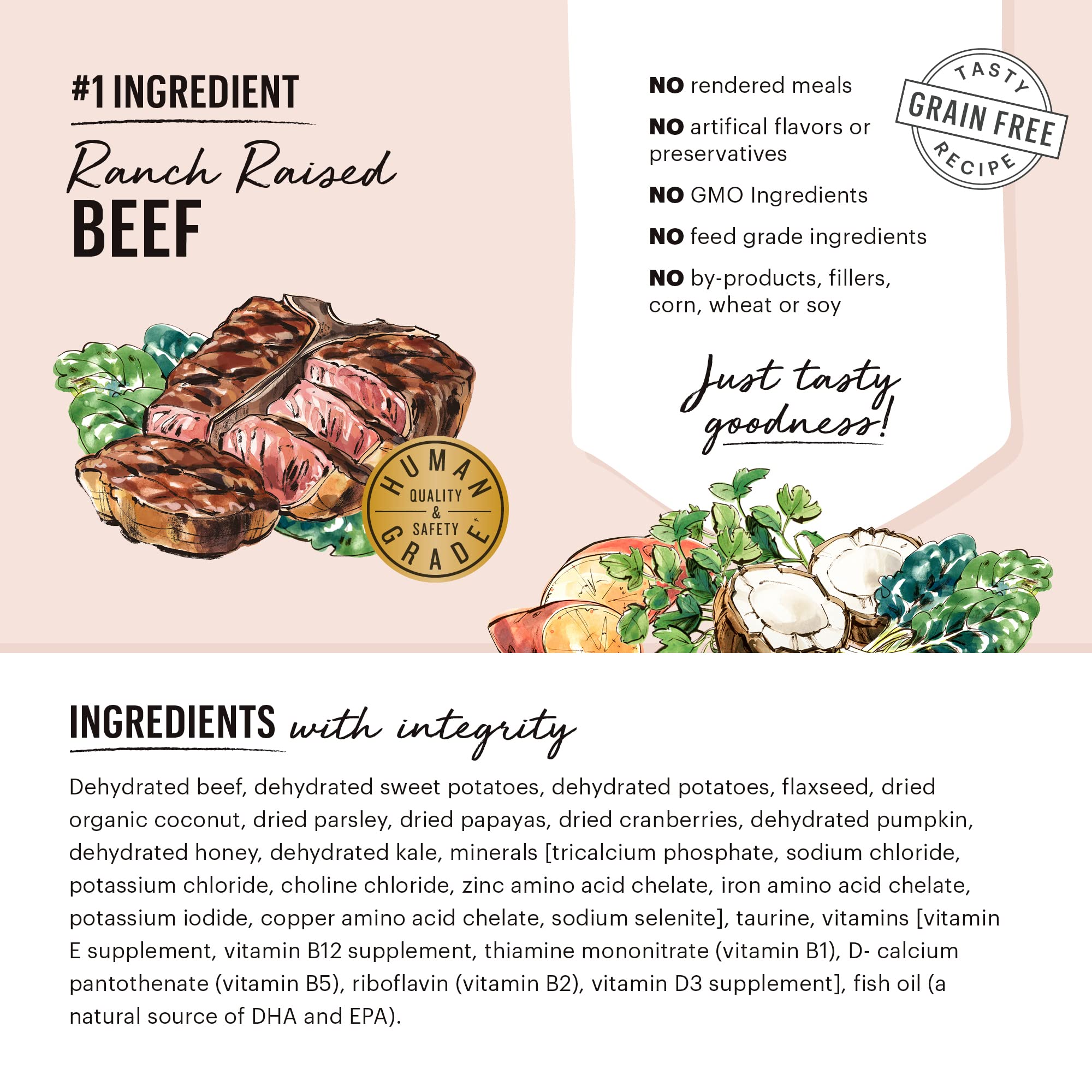 The Honest Kitchen Human Grade Dehydrated Grain Free Dog Food - Beef Recipe 10 lb (Makes 40 lbs) | Complete Meal & Food Topper for Dogs | Perfect for Travel, Camping & Daily Feeding