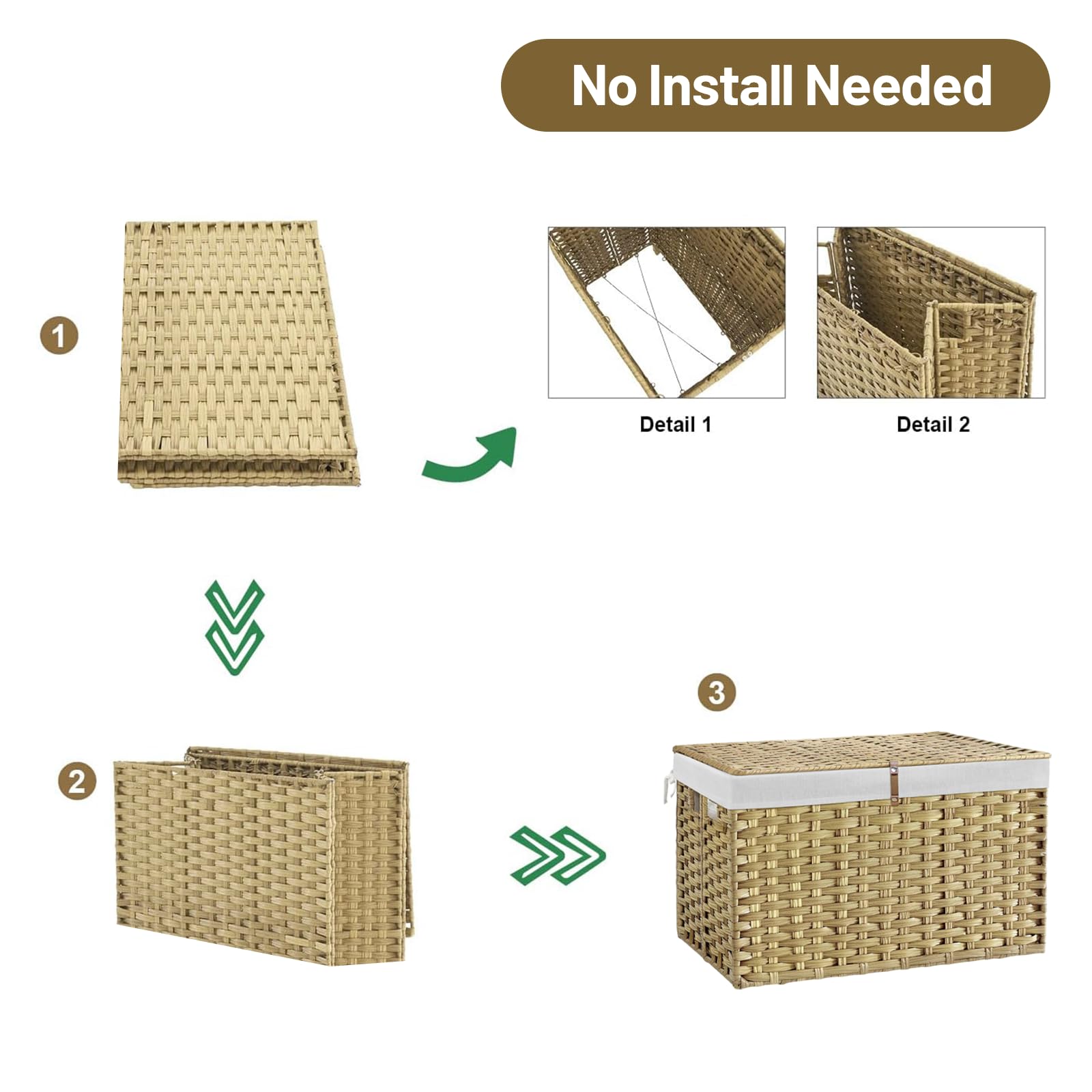 180L Wicker Storage Basket with Lid - Handwoven Rattan Laundry Hamper & Blanket Organizer (47.6 Gallon) - Removable Liner & Sturdy Handle - Perfect for Bedroom, Living Room & Nursery Storage - Goose Yellow