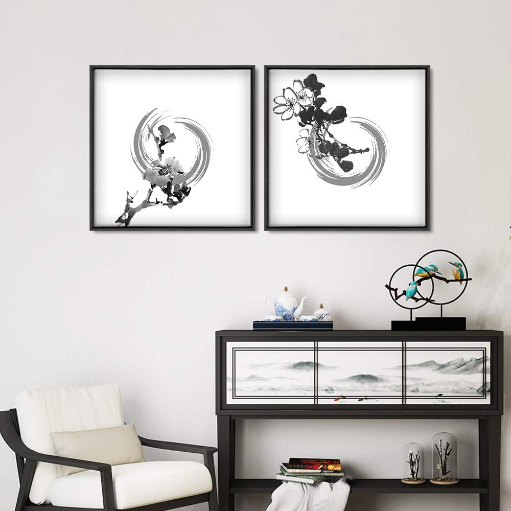 Wall26 2-Panel Framed Canvas Wall Art Set - Ink Theme Modern Home Decor (24