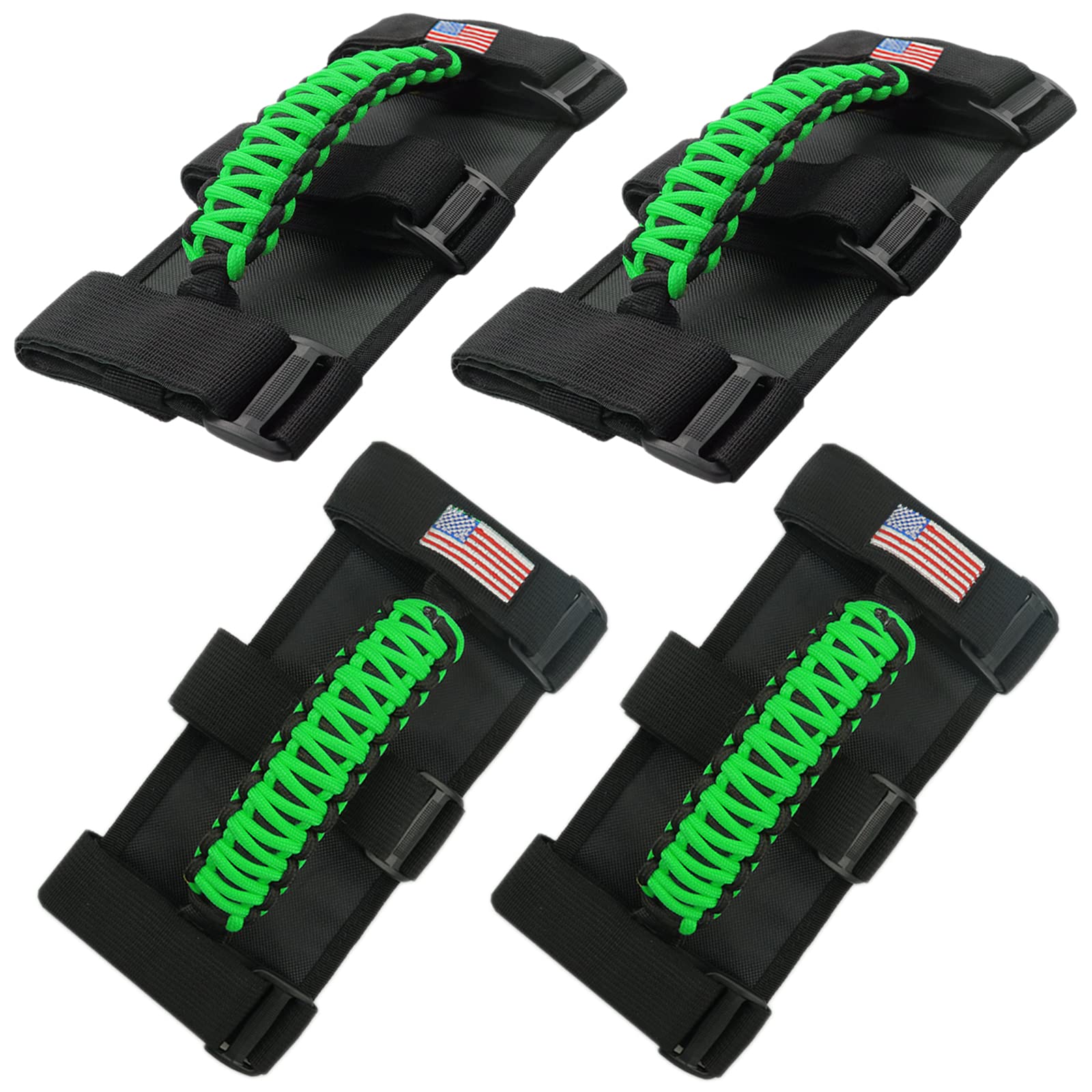US Flag Roll Bar Grab Handle for Jeep Wrangler YJ TJ JK JKU JL JLU & Gladiator JT (1955-2023) - 4PCS Green Off-Road Accessories - Perfect for Trail Riding & Outdoor Adventures