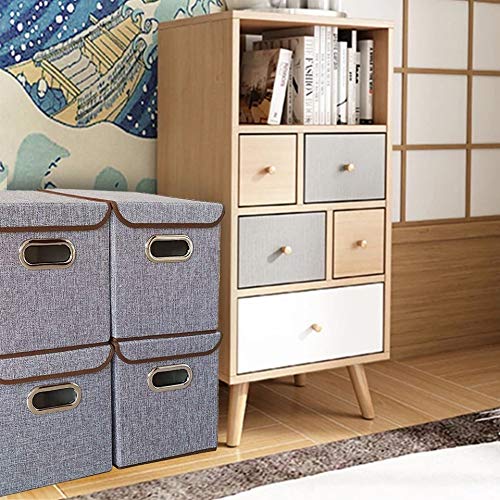 4-Pack Foldable Linen Fabric Storage Bins with Lids - 10