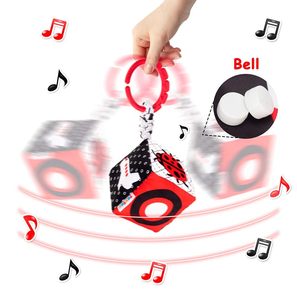 TeyToys High Contrast Black & White Baby Stroller Toys with Rattle - Newborn Sensory Toys for 0-12 Months - Easy Clip Hanging Developmental Toys for Crib, Car Seat & Stroller - Perfect for Visual Stimulation & Early Learning