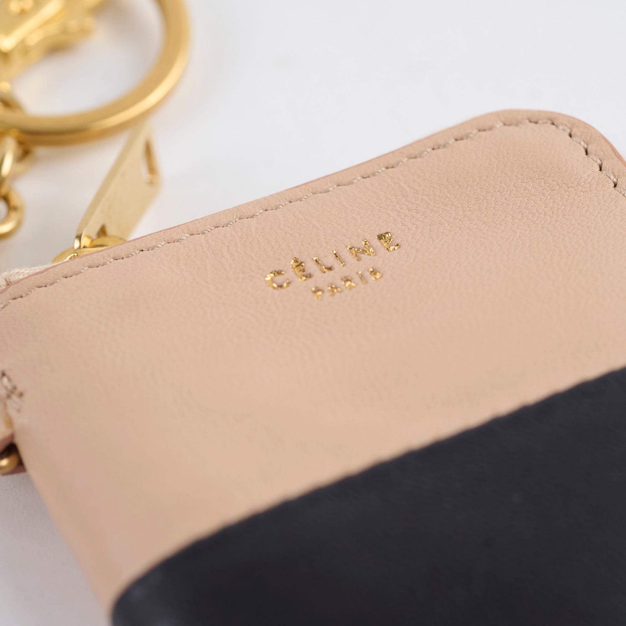 Celine Leather Pouch Key Ring - Black & Beige Keychain for Women | Stylish & Durable Designer Accessory for Everyday Use, Travel & Gifts