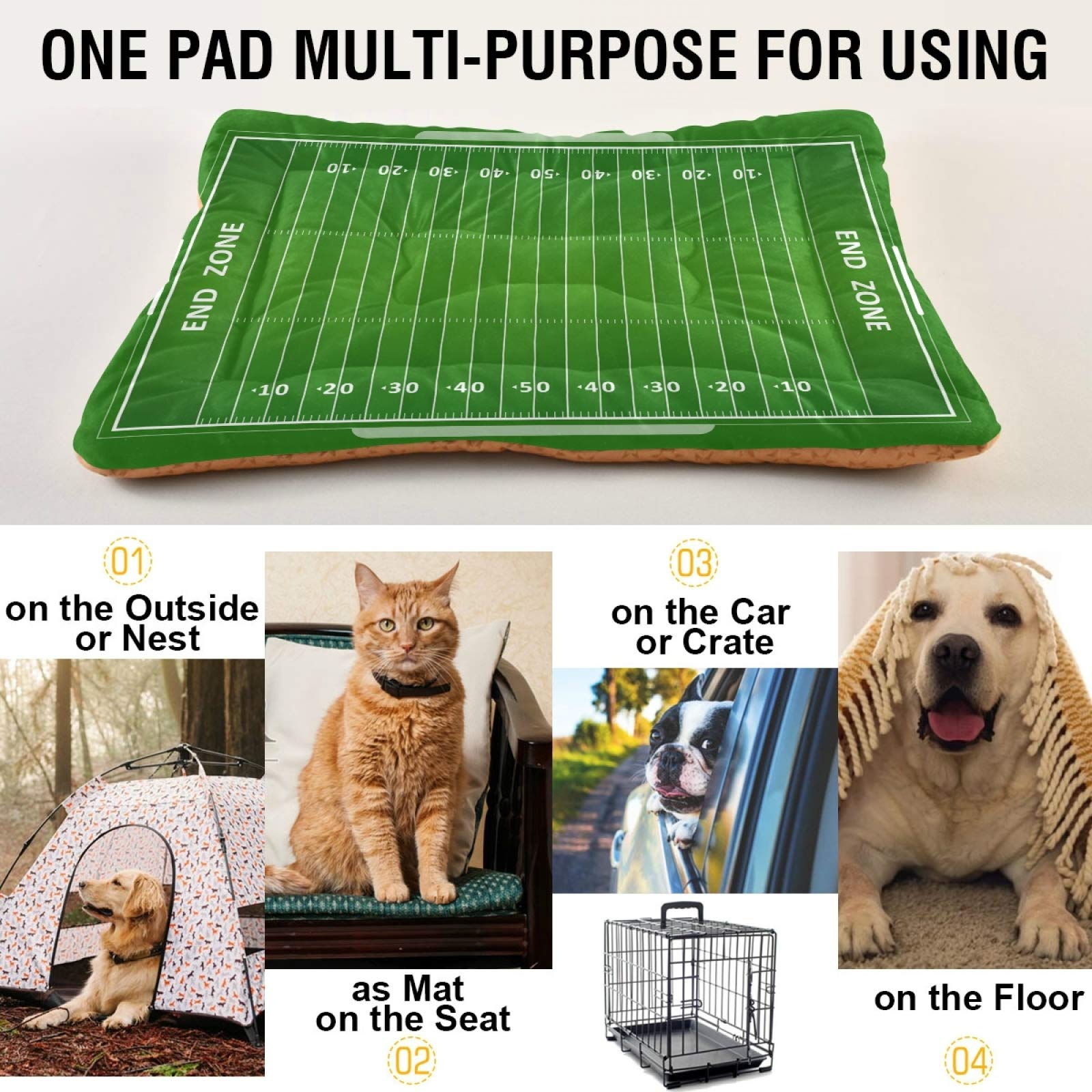Blueangle American Football Field Design Pet Bed - Ultra Soft Comfortable Rectangle Dog Bed & Cat Bed for Small Medium Large Dogs, 36