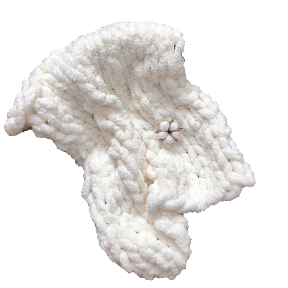 59x71 Inch Chunky Hand Knitted Blanket - Soft Chenille Plush Throw for Couch & Bed - Cozy Oversized Arm Knit Blanket in White - Perfect for Living Room, Bedroom & Winter Nights