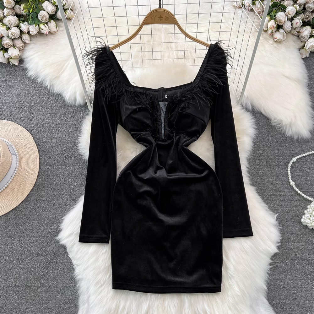 Elegant French Style Velvet Sheath Dress for Women - Perfect for Evening Parties, Weddings & Special Occasions
