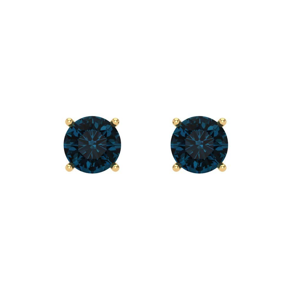 0.50 Carat Round Cut Natural London Blue Topaz Stud Earrings in 14K Yellow Gold, Screw Back - Solitaire Conflict-Free Gemstone Jewelry for Women, Perfect for Weddings, Parties & Everyday Wear