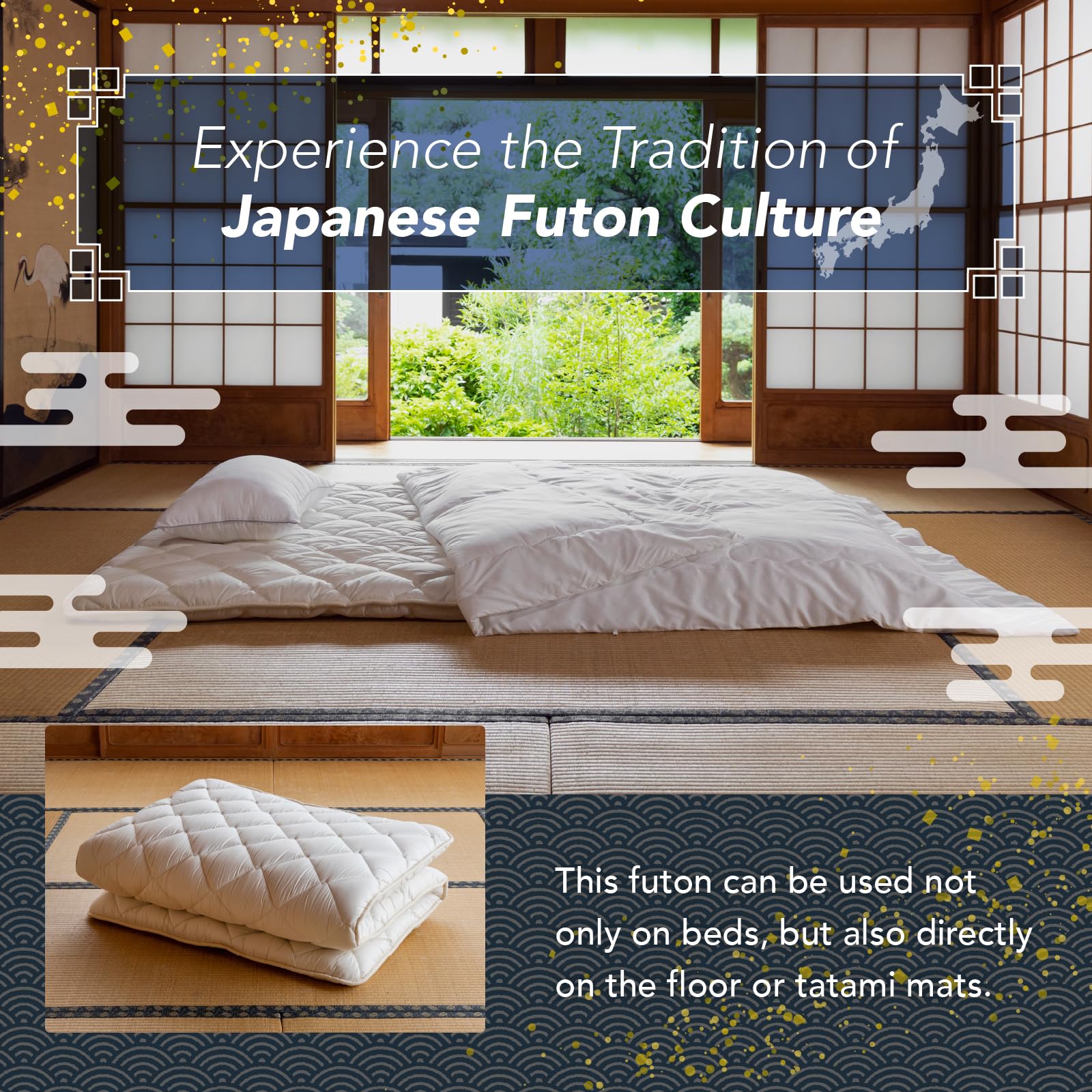 Premium Japanese Floor Futon Mattress (Shikibuton) - Twin XL Size, Body Pressure Relief, 100% Made in Japan - Perfect for Small Spaces, Guest Rooms & Minimalist Living