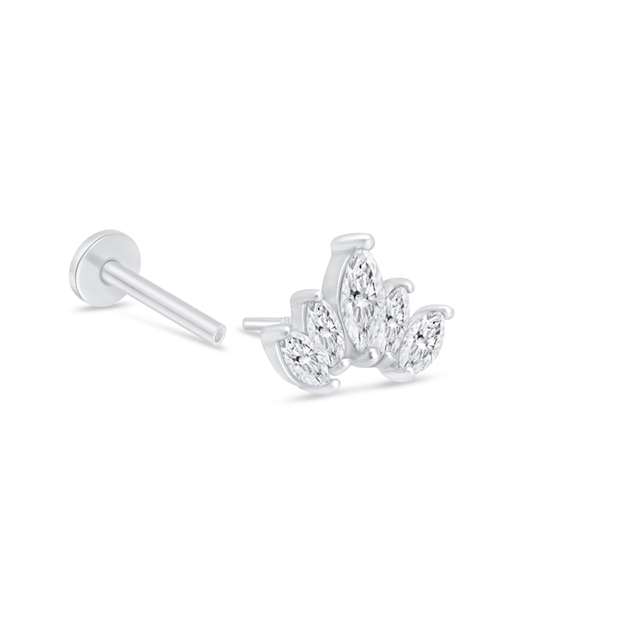 14K White Gold Marquise Cut Five Petal Lotus Stud Earrings - Elegant Floral Jewelry for Women, Perfect for Weddings, Parties & Everyday Wear