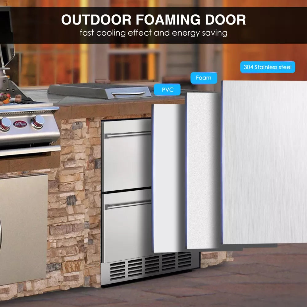 Premium 5.3 Cu.Ft. Stainless Steel Built-In Undercounter Wine Beverage Refrigerator with Double Drawers - SAK92576 - Perfect for Home Bars, Restaurants, and Entertaining Spaces