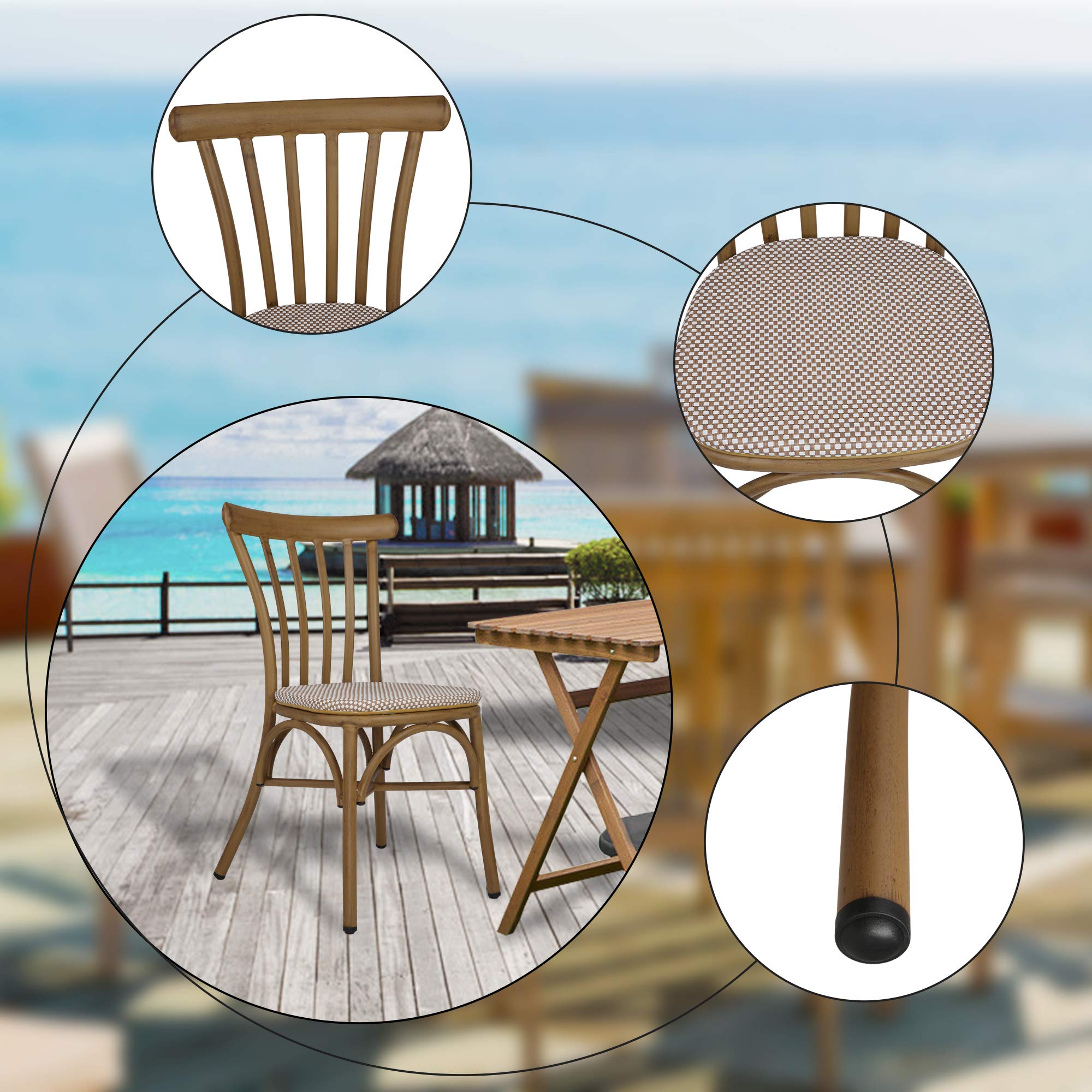 LUCKYERMORE Modern Armless Dining Chairs Set of 2 - White Lattice Fabric Upholstered Seats with Backrest, Aluminum Frame for Kitchen, Bistro & Cafe - Perfect for Small Spaces, Breakfast Nooks & Urban Dining Areas