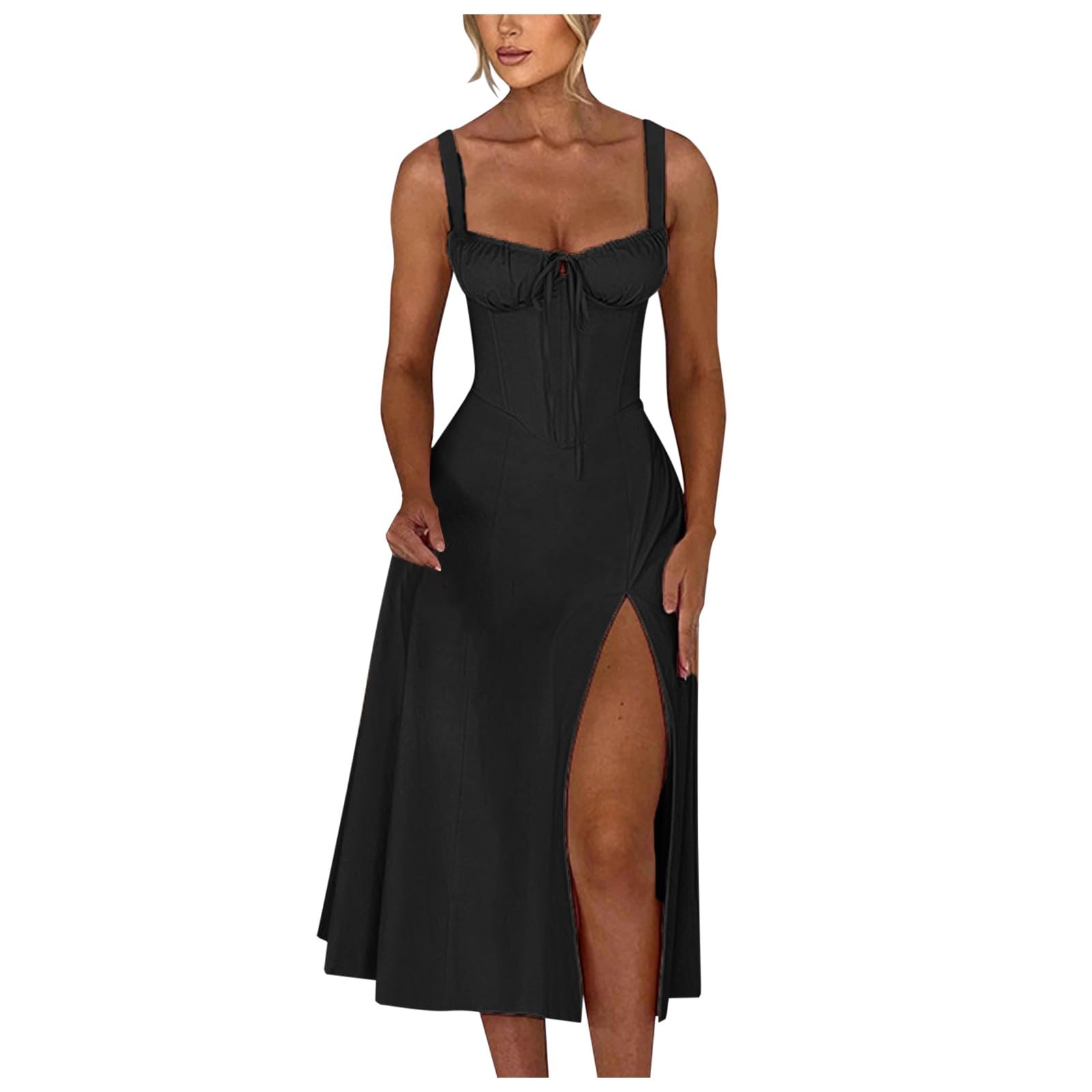 PTOLOCIF Women's Sexy Summer Sundress 2025 - Spaghetti Strap Sleeveless Low Cut Bust Maxi Dress for Beach, Party & Vacation | Flowy Boho Chic Dress for Outdoor Dates, Poolside Lounging & Tropical Getaways