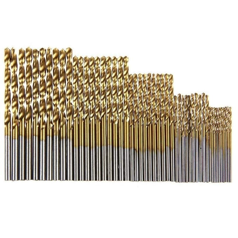 50Pcs Titanium Coated HSS Drill Bit Set - High Speed Steel Drill Bits 1/1.5/2/2.5/3mm for Wood, Metal & Plastic - Professional Power Drilling Tools for DIY Projects & Home Improvement