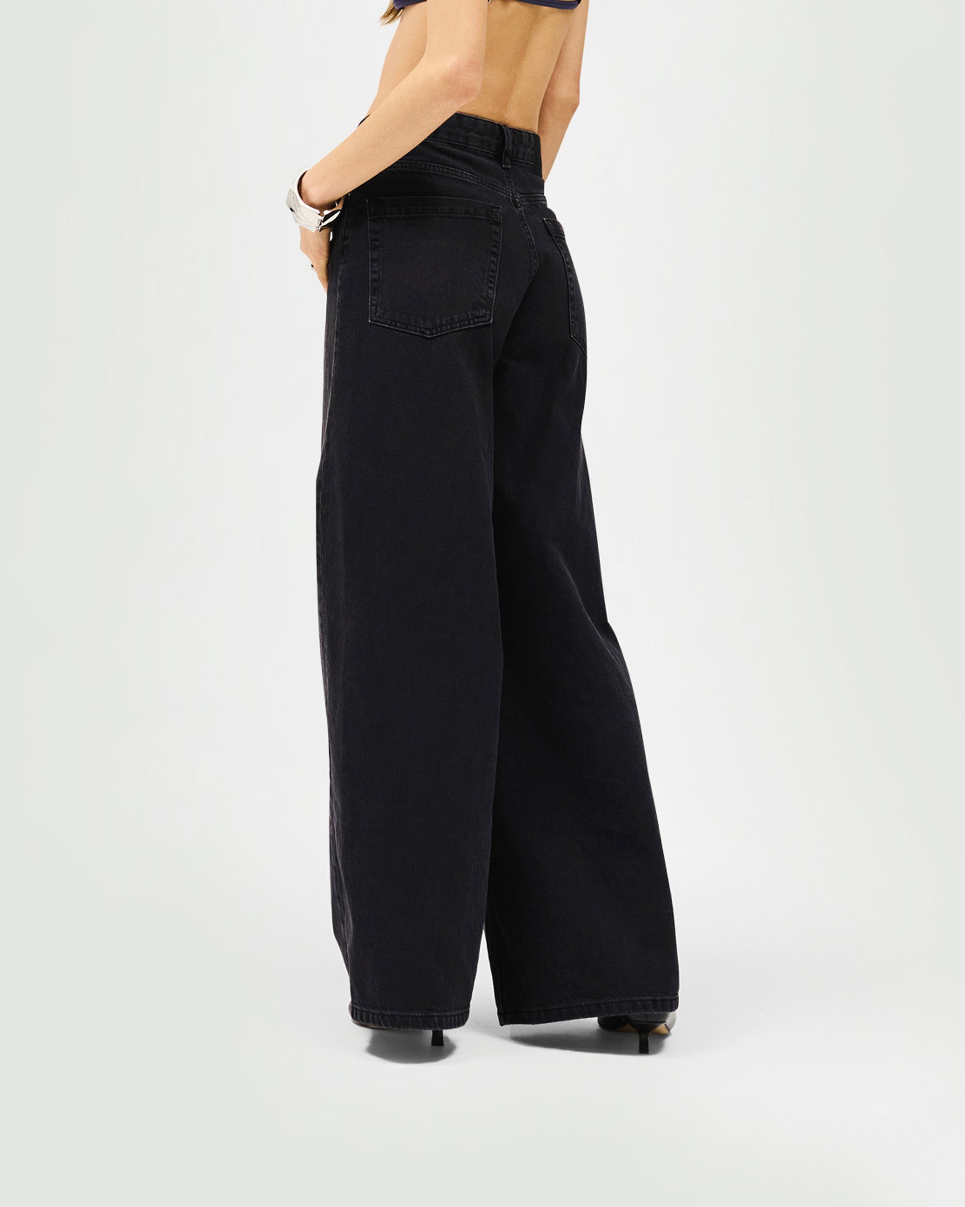 Mid Rise Wide Leg Jeans for Women - Washed Black Denim Pants, Comfortable & Stylish for Casual Wear, Office, and Everyday Outfits