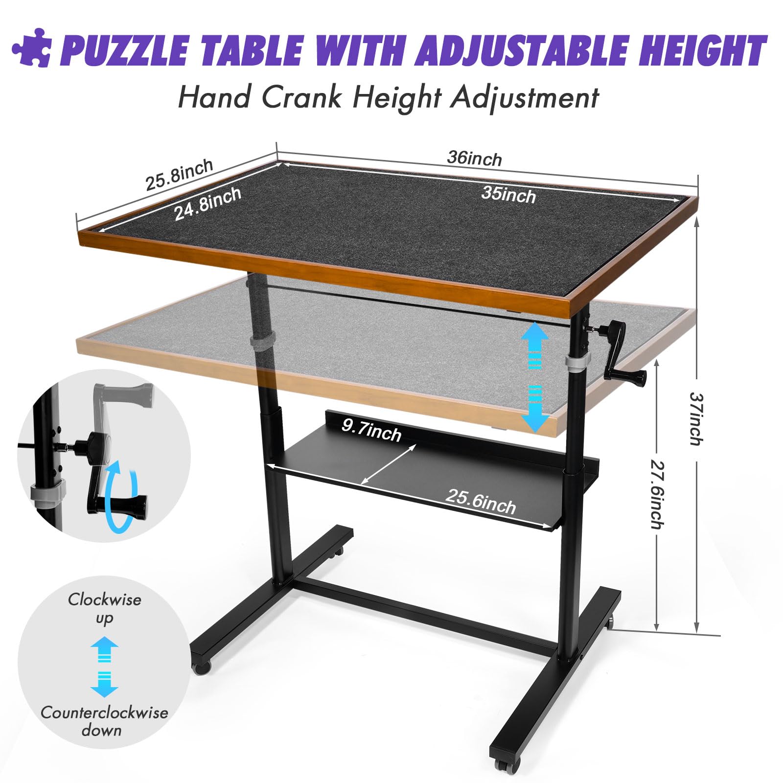 Sunix Adjustable Jigsaw Puzzle Table with Legs & Wheels - 12-Tilting-Angle Puzzle Board for 1500 Pieces, Includes Protector Mat & 6 Sorting Trays - Perfect for Family Game Nights & Educational Activities (Kids & Adults)