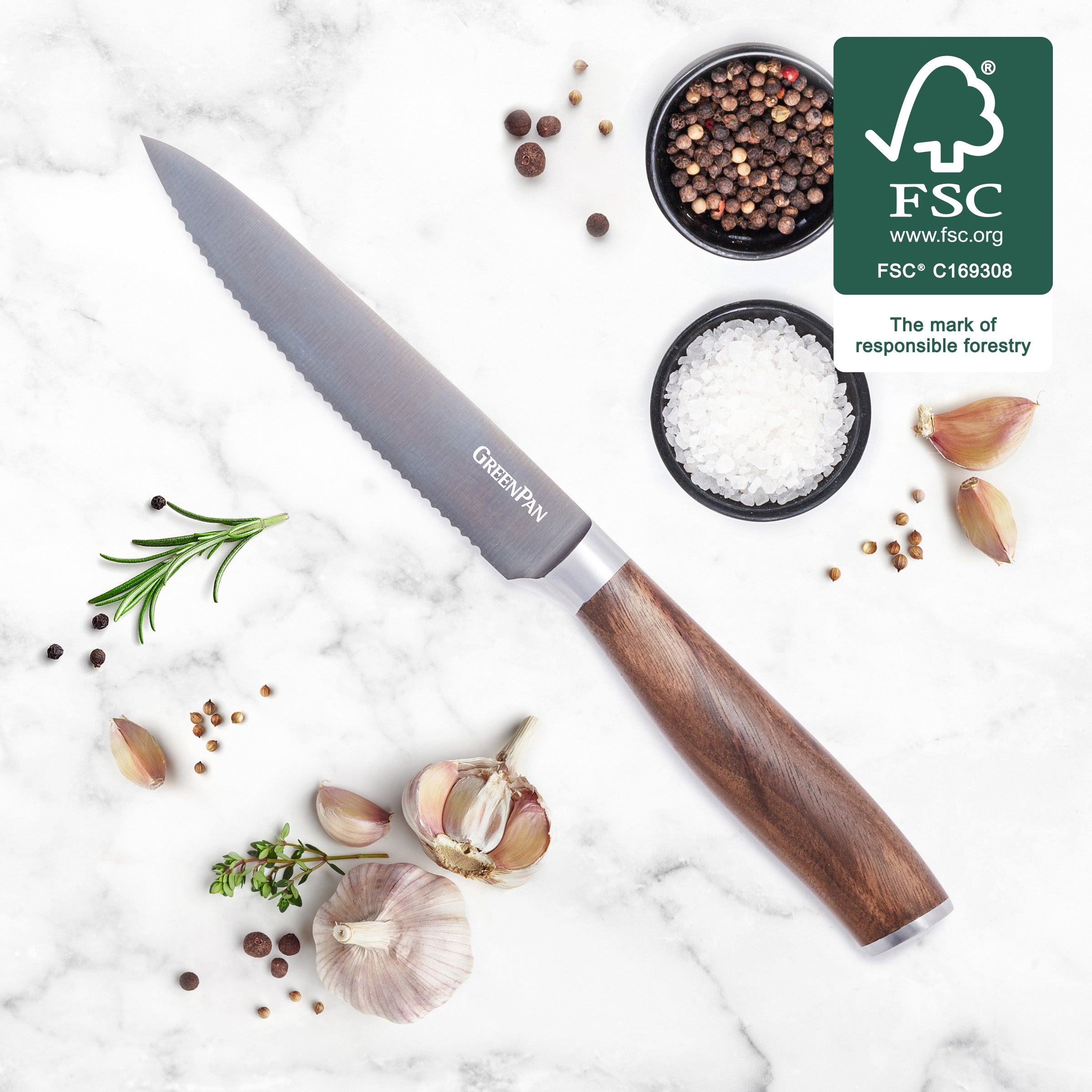 Premium Titanium Serrated Utility Knife Set of 5 with Walnut Wood Handle - Perfect for Camping, Kitchen & Outdoor Cooking Adventures