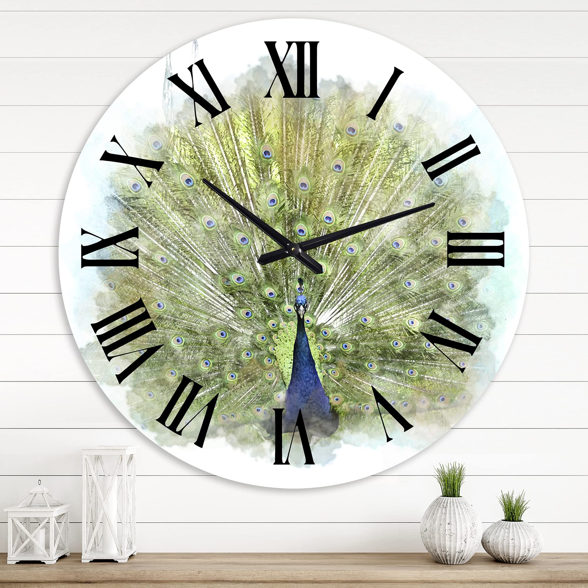 DesignQ Traditional Peacock Bird Wall Clock - Large Decorative Clock for Office, Living Room, Bedroom & Home Decor | Silent Non-Ticking Wall Art